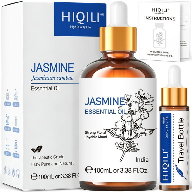 HIQILI Jasmine Essential Oil for Aromatherapy Diffuser, Massage, Perfume,  Shampoo - 3.38 FL Oz 