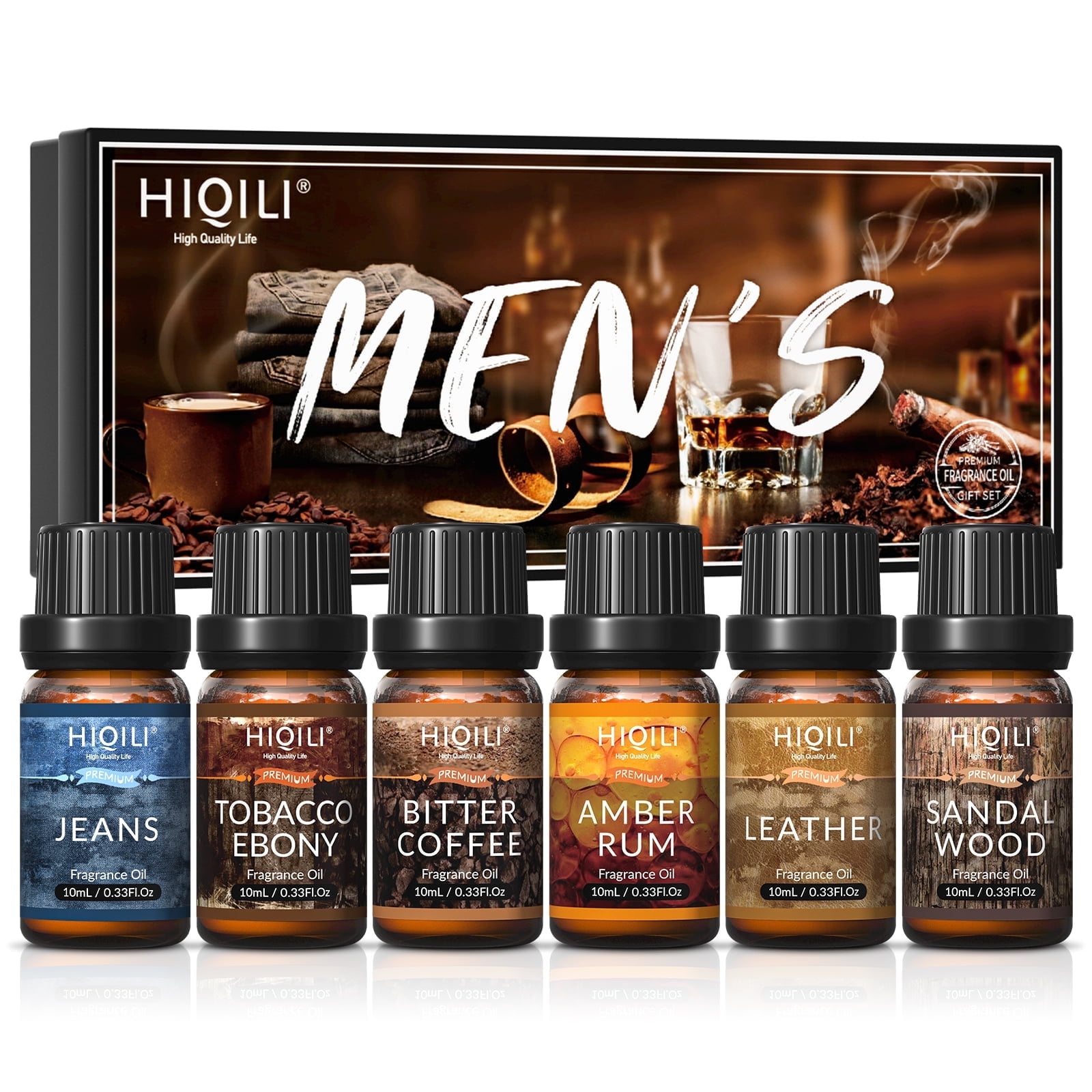 HIQILI MEN Fragrance Oil Set, 6PCS*10ML Premium for Men, Candle Soap Making, DIY Perfume, Diffuser