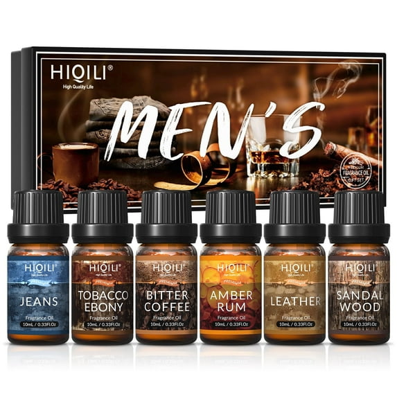 HIQILI MEN Fragrance Oil Set, 6PCS*10ML Premium for Men, Candle Soap Making, DIY Perfume, Diffuser