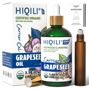 HIQILI Grapeseed Carrier Oil, Pure Natural Organic, 100mL Plant Oil for Hair Skin Mixing Massage