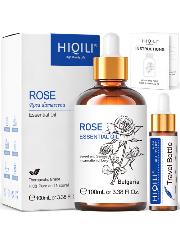 HIQILI Rose Oil for Diffuser, Skin, Hair, Humidifier, Perfume, Soap Making, Candle Making - 100ml