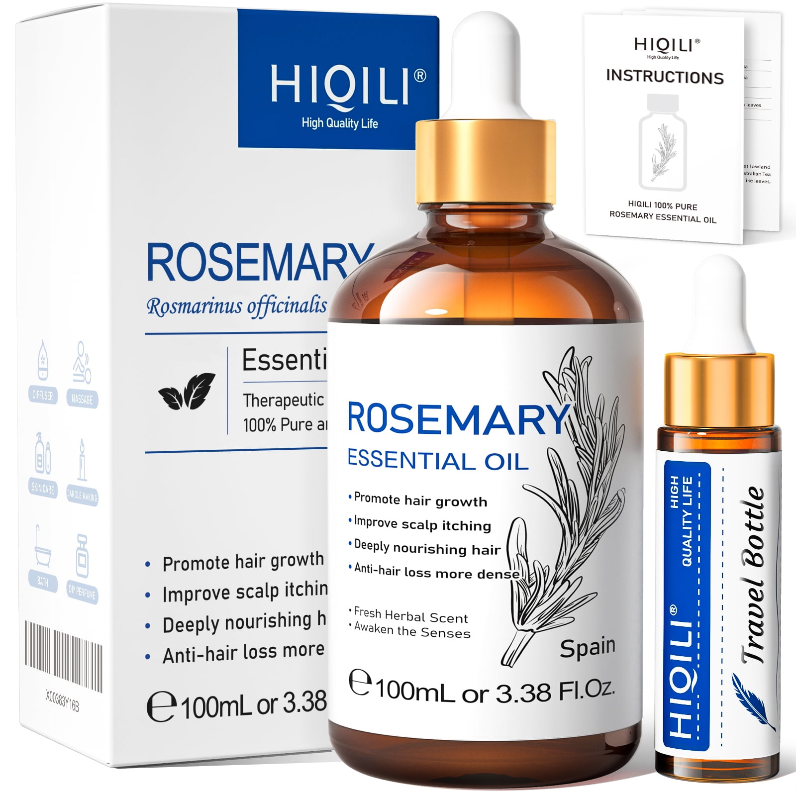 HIQILI Rosemary Oil for Hair Growth, Pure Rosemary Essential Oil for
