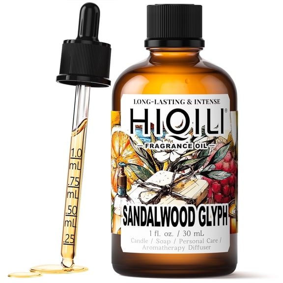 HIQILI Sandalwood Glyph Fragrance Oil, 30mL Aged Sandalwood for Focus&Calm Meditation Relaxation