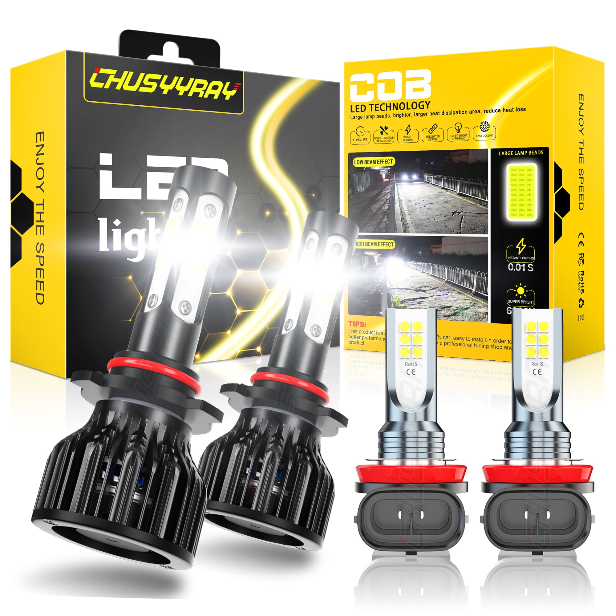 HIR2 9012 LED Headlight Hi/Lo Beam H11/H8 Fog Light Bulb Kit White Plug