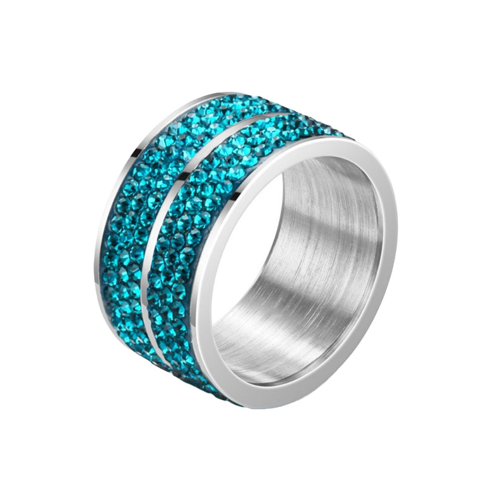 Wide Looking Rings HIRPLIS 6 Rows Paved Rings for Women Wide Band Stainless Steel ...