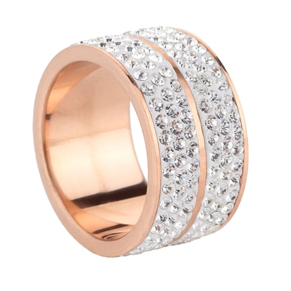 Wide Looking Rings HIRPLIS 6 Rows Paved Rings for Women Wide Band Stainless Steel ...