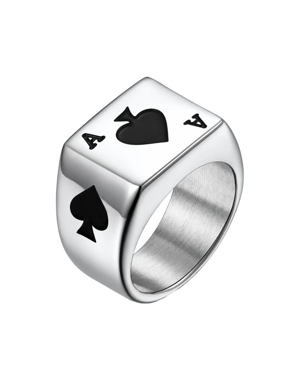 Ace of Spades Ace of Hearts Poker Ring for Men Stainless Steel Lucky Playing Card Vintage Punk Signet Square Band Enamel Jewelry Gift