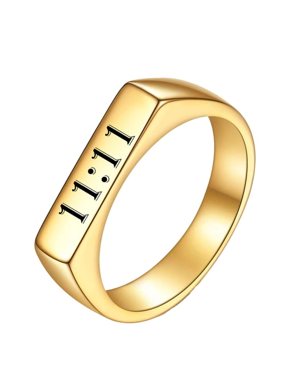 Angel Number 11 11 Rings for Women Men Engraved Signet Stainless Steel Thin Rectangle Bar Lucky Dainty Simple Personalized Gift Jewelry Gold 11