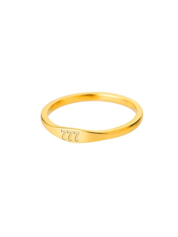 Angel Number Rings for Women Men Digit Signet Engraved Band Stainless Steel Thin Lucky Dainty Simple Stackable Personalized Gift Jewelry Gold Plated 777 10