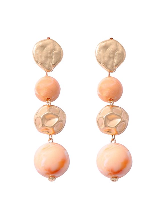 Beaded Drop Earrings for Women Vintage Splicing Resin Layered Tassel Ball Stainless Steel Gold Plated Dainty Elegant Boho Wedding Daily Personalized Gift Jewelry Pink