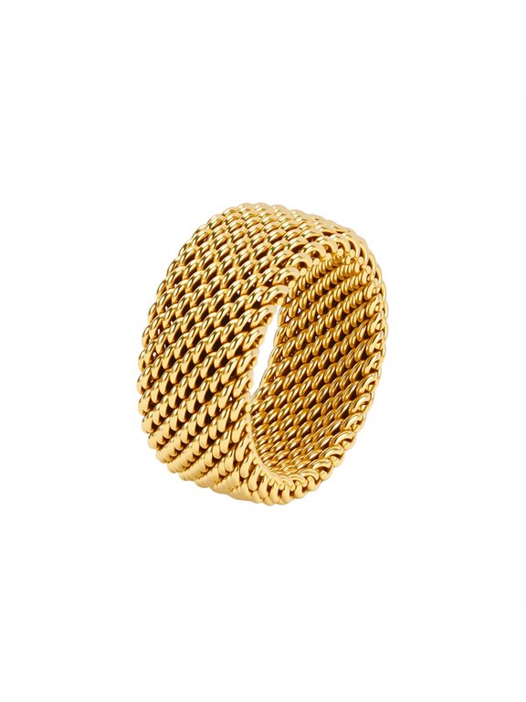 Braided Mesh Rings for Women Men Multi-Layer Band,Textured Stainless Steel Couple Matching Simple Dainty Daily Statement Personalized Gift Jewelry Gold Plated 7