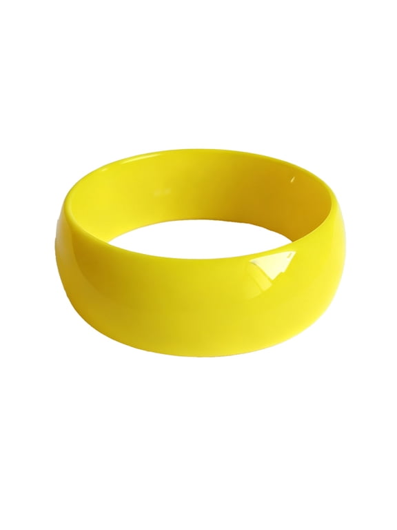 Bright Color Resin Bracelet for Women Bangle Glossy Chunky Wide Cuff Summer Plain Round Wrist Summer Vacation Statement Personalized Gift Jewelry Yellow