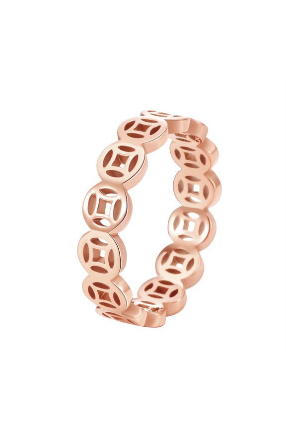 Chinese Hollow Out Rings for Women Stainless Steel Ancient Lucky Symbol Band Good Fortune Feng Shui Personalized Gift Jewelry Rose Gold 11