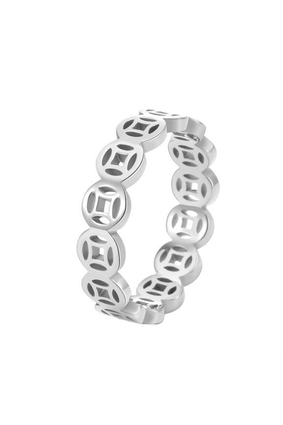 Chinese Hollow Out Rings for Women Stainless Steel Ancient Lucky Symbol Band Good Fortune Feng Shui Personalized Gift Jewelry Silver 8