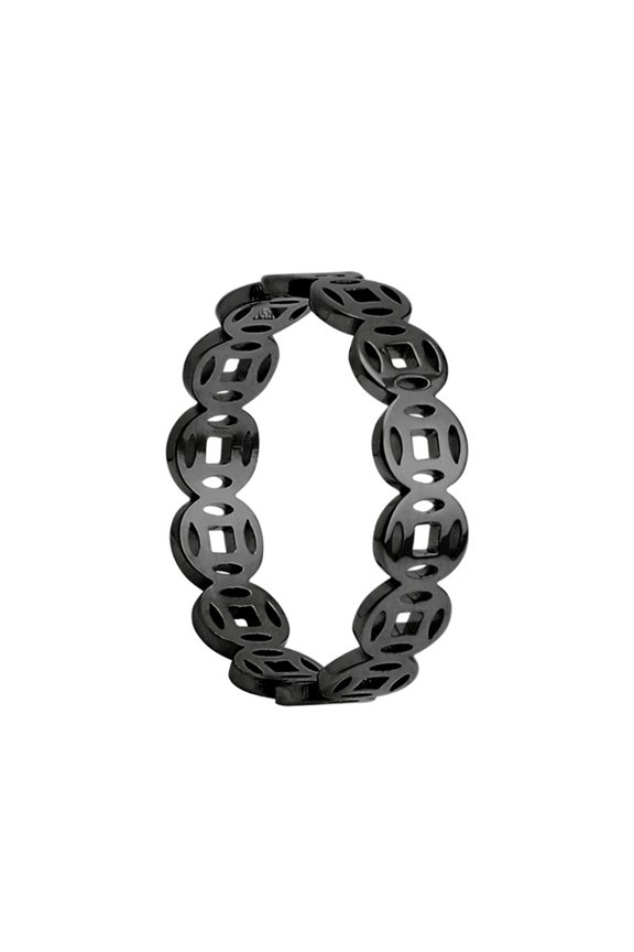Chinese Hollow Out Rings for Women Men Stainless Steel Ancient Fortune Feng Shui Luck Personalized Gift Jewelry Black 11