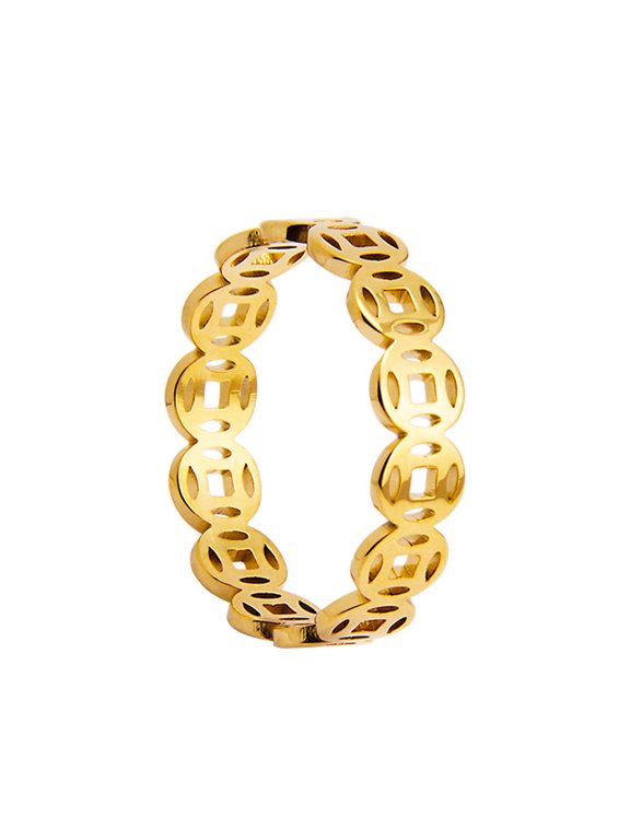 Chinese Hollow Out Rings for Women Men Stainless Steel Ancient Fortune Feng Shui Luck Personalized Gift Jewelry Gold 10