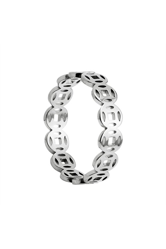 Chinese Hollow Out Rings for Women Men Stainless Steel Ancient Fortune Feng Shui Luck Personalized Gift Jewelry Silver 11
