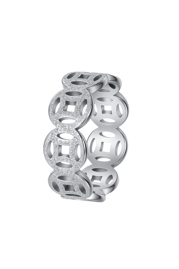 Chinese Hollow Out Rings for Women Men Stainless Steel Ancient Fortune Feng Shui Luck Personalized Gift Jewelry Silver 12