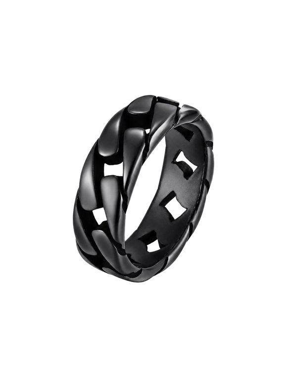 Cuban Link Rings for Men Curb Chain Band Stainless Steel Vintage Punk Biker Statement Personalized Gift Jewelry Black 11