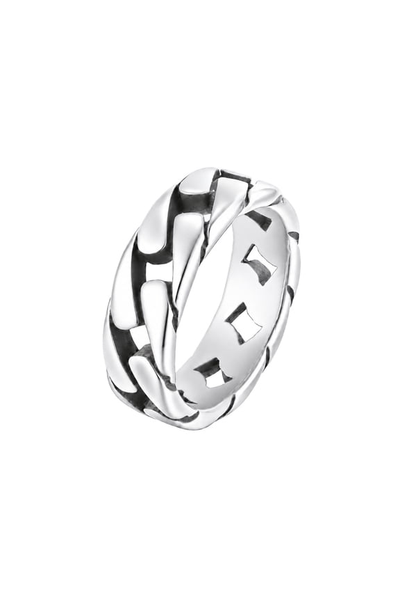 Cuban Link Rings for Men Curb Chain Band Stainless Steel Vintage Punk Biker Statement Personalized Gift Jewelry Silver 8
