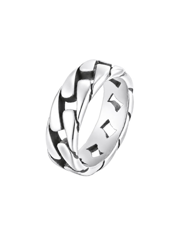 Cuban Link Rings for Men Curb Chain Band Stainless Steel Vintage Punk Biker Statement Personalized Gift Jewelry Silver 9