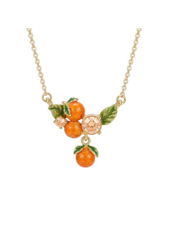 Fruit Necklace for Women Pendant Enamel Charm Stainless Steel Cubic Zirconia Dainty Charm Rolo chain Vacation Statement Personalized Gift Jewelry Orange