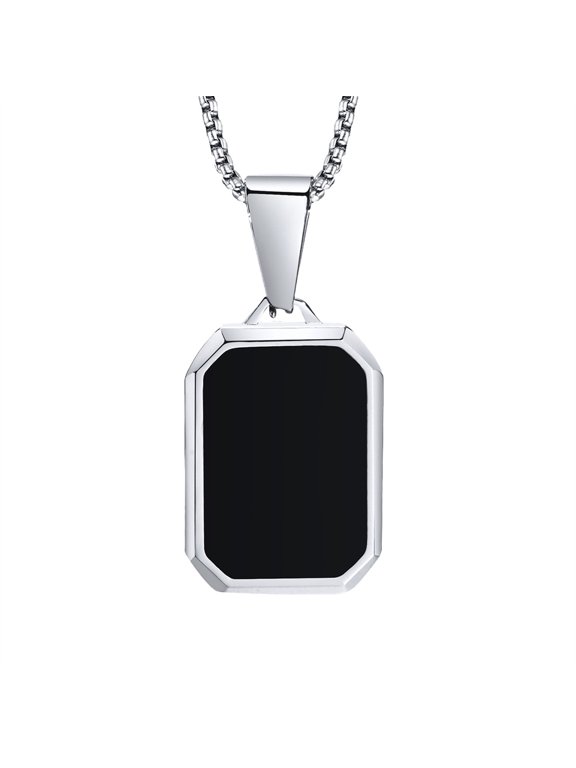 Gemstone Necklace for Men Octagonal Rectangle Pendant Box Chain Stainless Steel Vintage Simple Statement Personalized Gift Jewelry Silver D