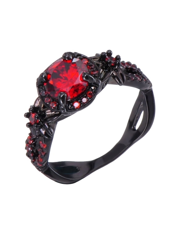 Gothic Dainty Round Rings for Men Women Stainless Steel Vintage Cubic Zirconia Elegant Leaf Festival Wedding Party Vacation Daily Jewelry Gift Red 8