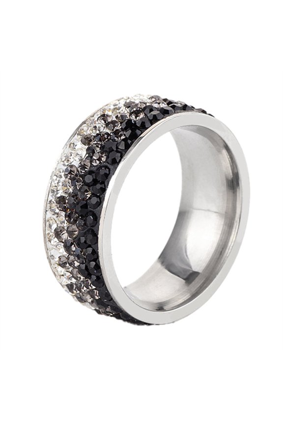 Gradient Pave Band Rings for Women Men Inlaid Stainless Steel Silver Cubic Zirconia Wedding Promise Dainty Personalized Gift Jewelry Black 8