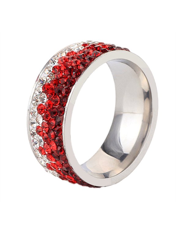 Gradient Pave Band Rings for Women Men Inlaid Stainless Steel Silver Cubic Zirconia Wedding Promise Dainty Personalized Gift Jewelry Red 7