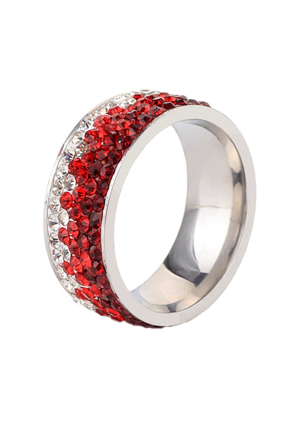 Gradient Pave Band Rings for Women Men Inlaid Stainless Steel Silver Cubic Zirconia Wedding Promise Dainty Personalized Gift Jewelry Red 9