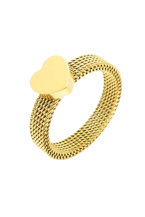Heart Rings for Women Mesh Band Stainless Steel Gold Plated Minimalist Elegant Simple Dainty Promise Personalized Gift Jewelry Gold 9