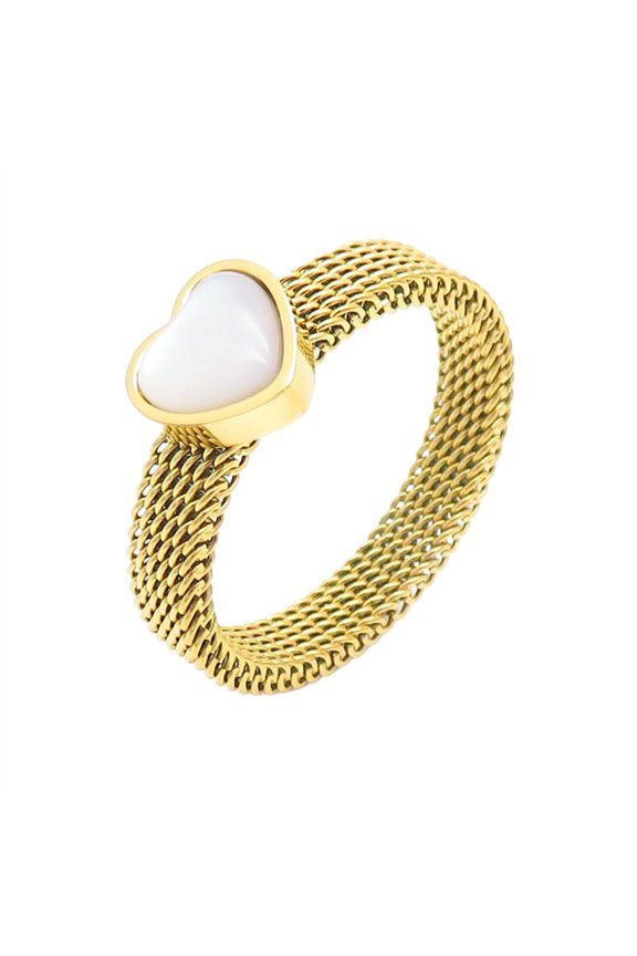 Heart Rings for Women Mesh Band Stainless Steel Minimalist Elegant Simple Dainty Promise Vacation Personalized Gift Jewelry Gold 9