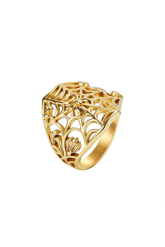 Hollow Out Spider Web Rings for Men Wide Band 24mm Stainless Steel Gothic Punk Biker Unique Personalized Gift Jewelry Gold 9