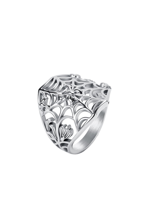Hollow Out Spider Web Rings for Men Wide Band 24mm Stainless Steel Gothic Punk Biker Unique Personalized Gift Jewelry Silver 13