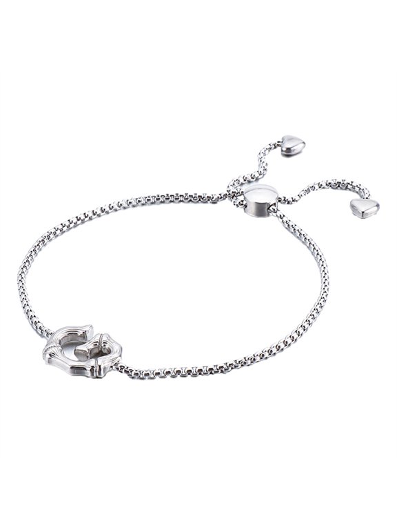 Initial Bracelet for Women Men Alphabet Letter Charm Stainless Steel Box Chain Adjustable Simple Dainty Couple Matching Statement Personalized Gift Jewelry Silver Plated G
