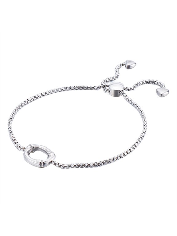Initial Bracelet for Women Men Alphabet Letter Charm Stainless Steel Box Chain Adjustable Simple Dainty Couple Matching Statement Personalized Gift Jewelry Silver Plated O