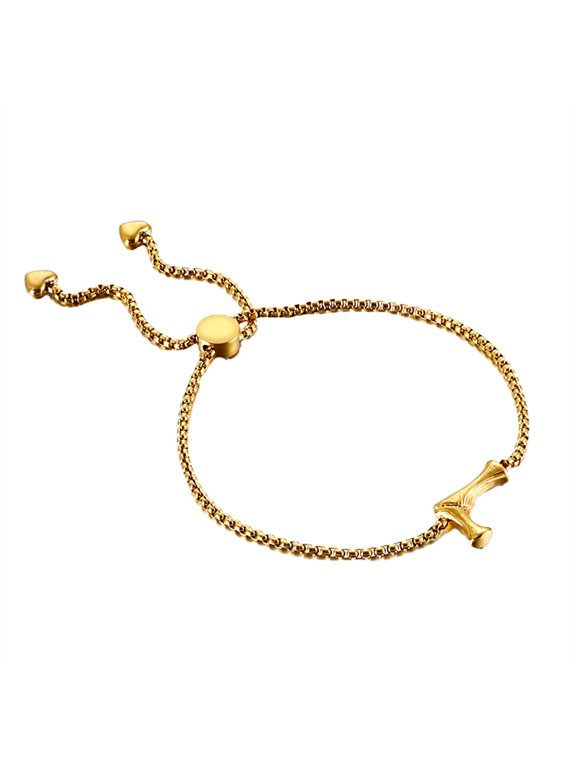 Initial Bracelet for Women Men Alphabet Letter Charm Stainless Steel Box Chain Adjustable Simple Dainty Couple Matching Statement Personalized Gift Jewelry Gold Plated L