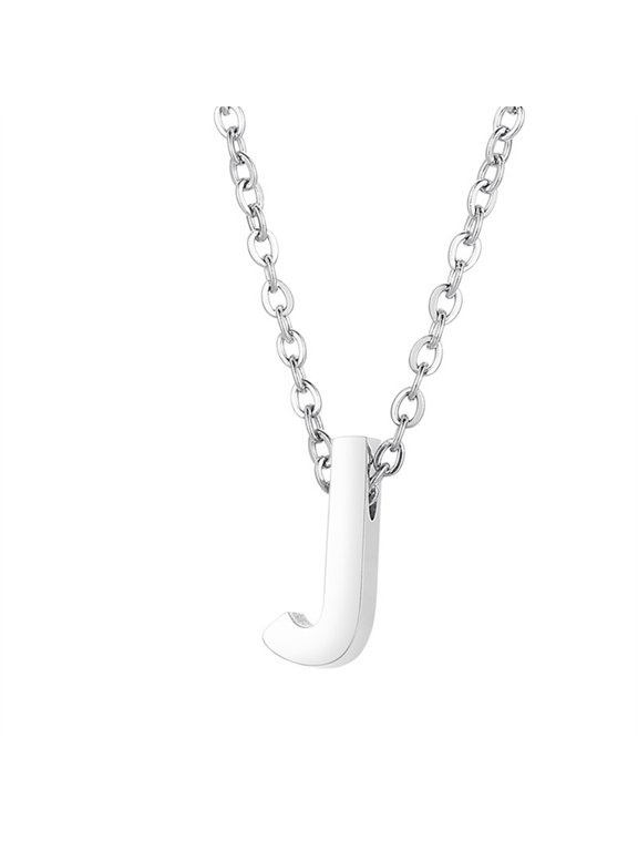 Initial Necklace for Women Alphabet Letter Charm Pendant Stainless Steel Cable Chain Adjustable Simple Dainty Minimalist Statement Personalized Gift Jewelry Silver Plated J