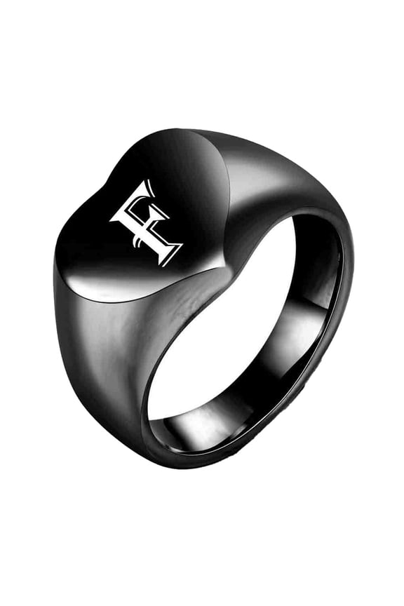 Initial Rings for Women Men Letter Alphabet Signet Stainless Steel Heart-shaped Engraved Elegant Simple Dainty Personalized Gift Jewelry Black F 9