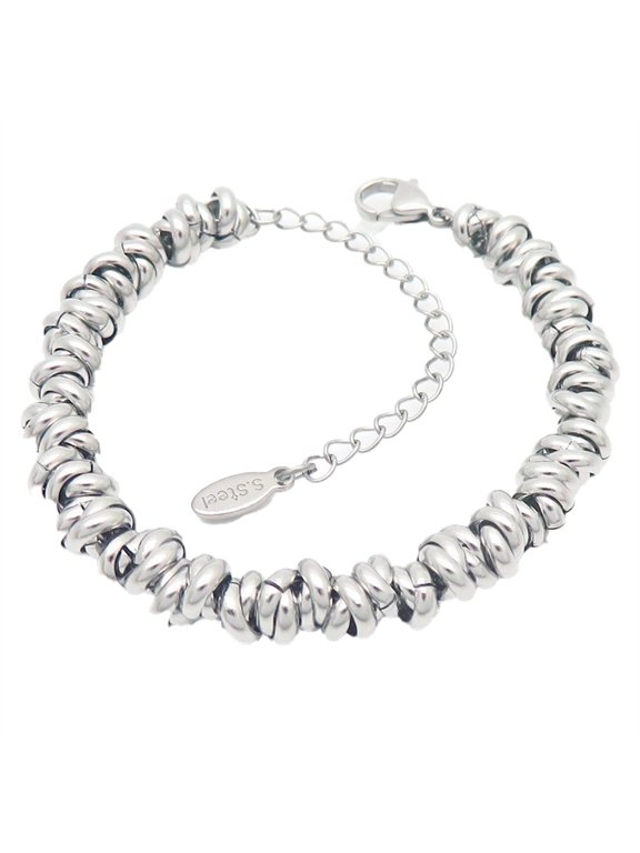 Interlocking Circle Chain Bracelet for Women Men Couple Stainless Steel Elegant Simple Dainty Statement Personalized Gift Jewelry Silver