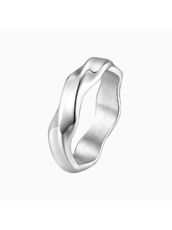 Irregular Wavy Band Rings for Women Men Liquid Texture Stainless Steel Minimalist Stackable Couple Simple Vintage Statement Personalized Gift Jewelry Silver Plated 9