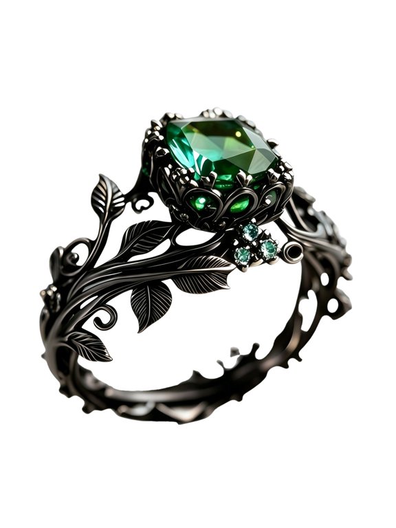 Leaf Totem Gemstone Ring for Women Square Cubic Zirconia Fairy Stainless Steel Elegant Dainty Costume Botanical whimsical Vintage Personalized Gift Jewelry