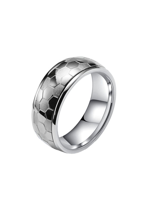 Men's Soccer Pattern Band Rings Football Hexagonal Honeycomb Stainless Steel Simple Geometric Sport Daily Wear Statement Personalized Gift Jewelry Silver Plated 10