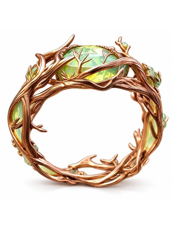 Oval Cut Green Gemstone Ring for Women Stainless Steel Twisted Tree Branch Forest Fairy Thorns Woven Band Fantasy Bohemian Unique Jewelry Gift for Her Sizes 6-10