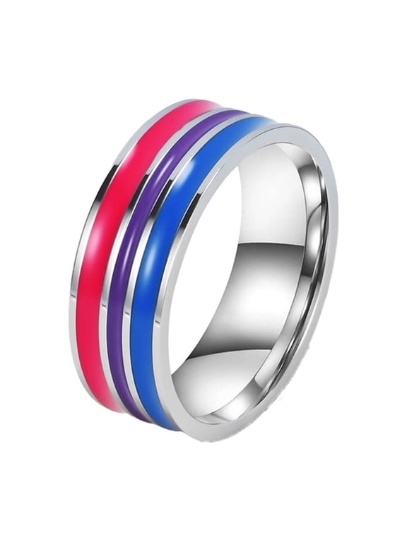 Rainbow Rings for Women Men LGBTQ Enamel Pride Striped Colorful Band Stainless Steel Couple Simple Stackable Personalized Gift Jewelry A 11