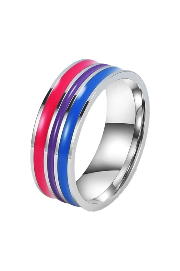 Rainbow Rings for Women Men LGBTQ Enamel Pride Striped Colorful Band Stainless Steel Couple Simple Stackable Personalized Gift Jewelry A 11