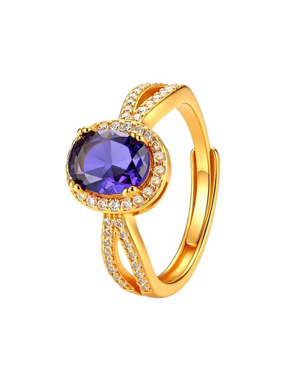 Romantic Dainty Open Rings for Women Stainless Steel Cubic Zirconia Adjustable Oval Cut Crossover Engagement Birthday Anniversary Valentines Day Daily Jewelry Gift Gold Plated