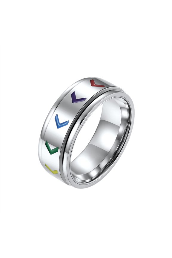 Rotatable Arrow Rainbow Rings for Women Men LGBTQ Enamel Pride Colorful Band Stainless Steel Couple Simple Personalized Gift Jewelry Silver Plated 7