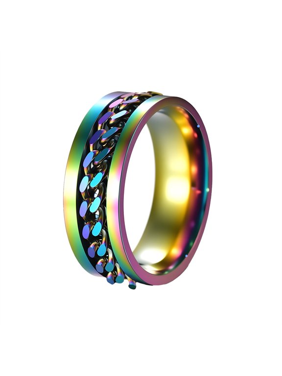 Rotatable Cuban Chain Rings for Men Inlay Link Band Stainless Steel Hip Hop Vintage Simple Punk Biker Gothic Unique Personalized Gift Jewelry Style 1 9